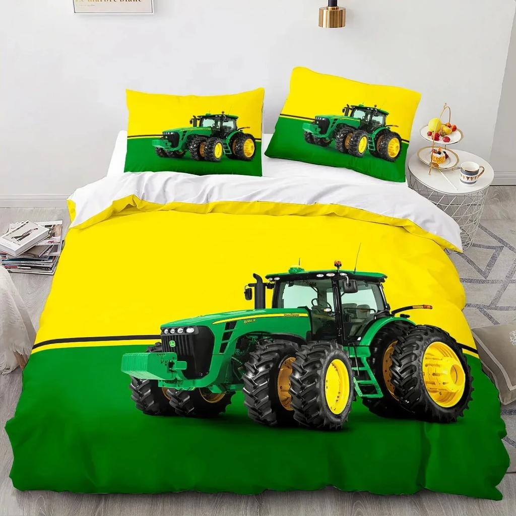 Fashion Tractor Kart Comfortable Duvet Quilt Cover Pillowcase Bedding Set Children Bedroom Decoration Home Textile