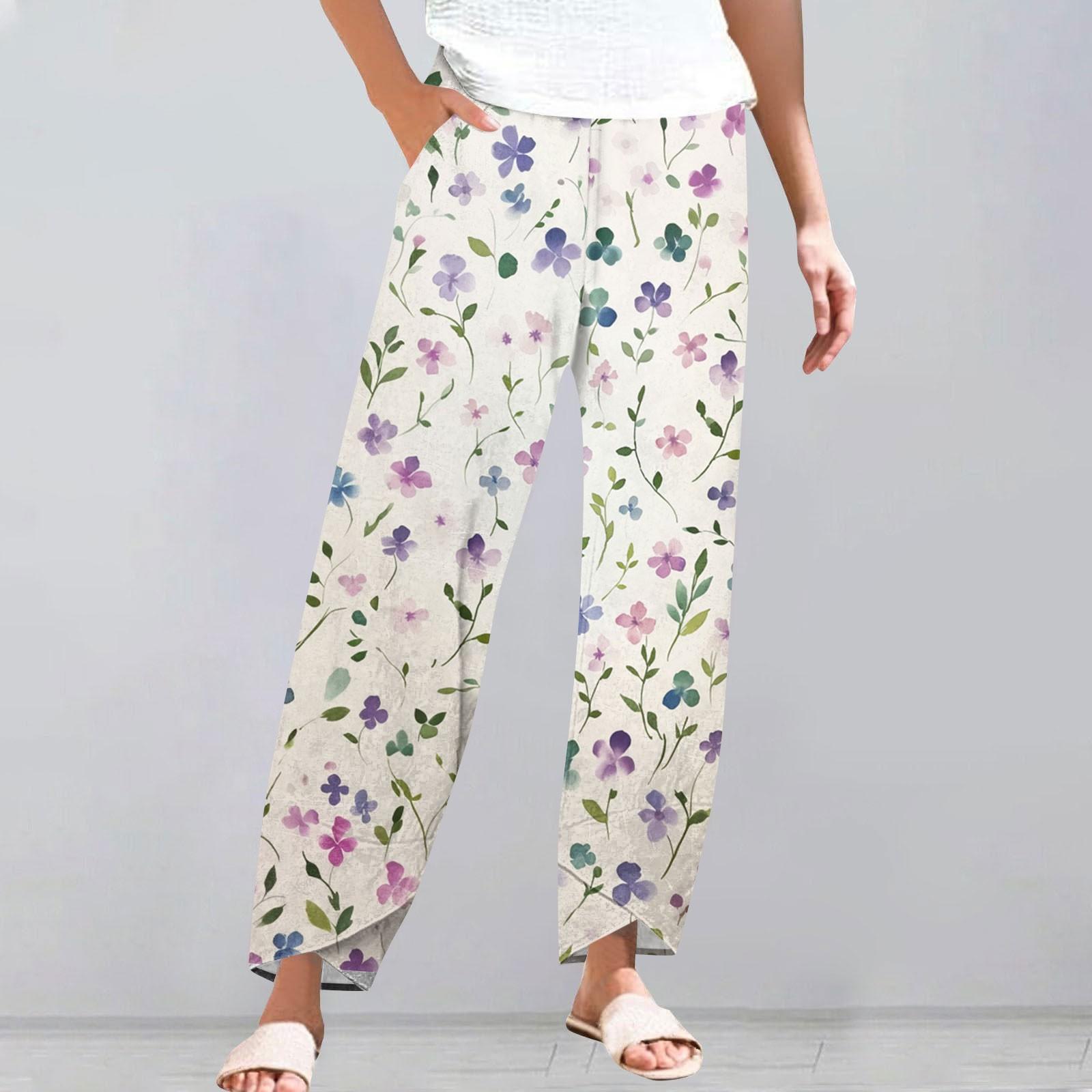 

Брюки женские летние повседневные широкие брюки с эластичной резинкой на талии и карманами L