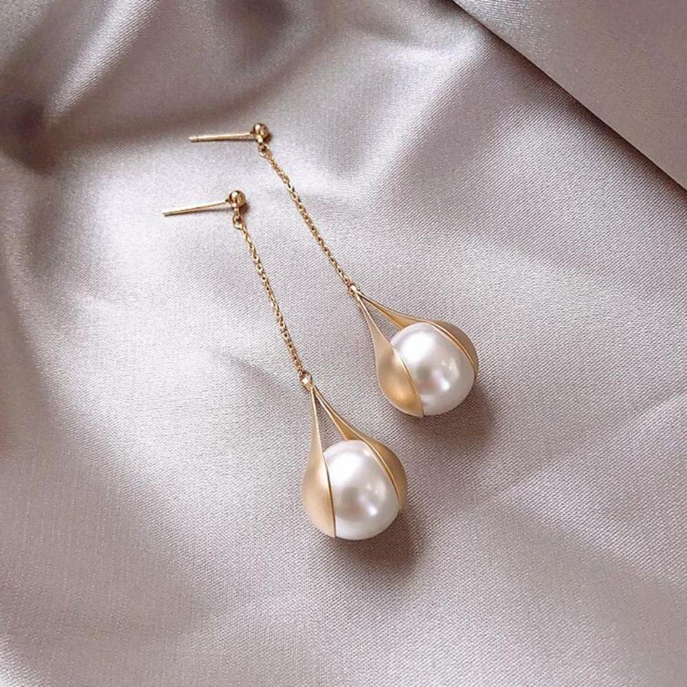 Retro Temperament Teardrop Wrapped Pearl Long Tassels Dangle Earrings for Women Romantic Wedding Party Valentine's Day Jewelry