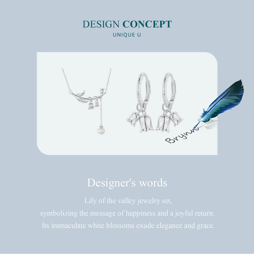 BAMOER 925 Sterling Silber Maiglöckchen Blumen Halskette Perlen Anhänger Tropfen Ohrringe Set Hochzeit Schmuck Geschenk