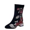 Fashion New 2025 Fashion Winter Women Boots Embroidered Mid Calf Plush Motorcycle Boots Zipper Square Heel Warm Ladies Botas Mujer Yu89