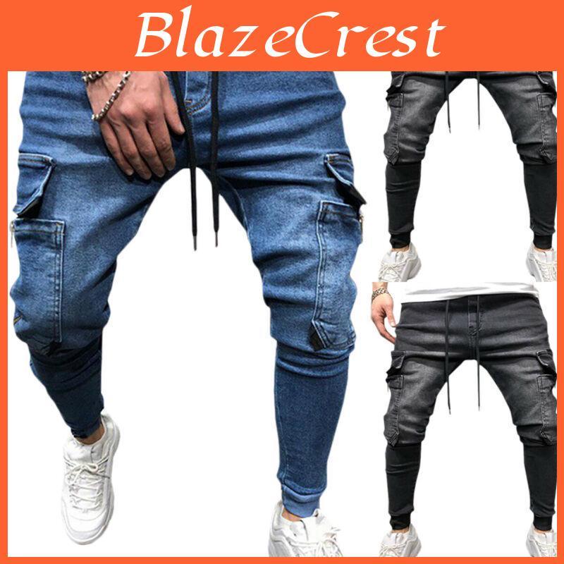 Denim Skinny Mens Joggers Cargo Pants Male Slim Fit Jeans Summer Trousers