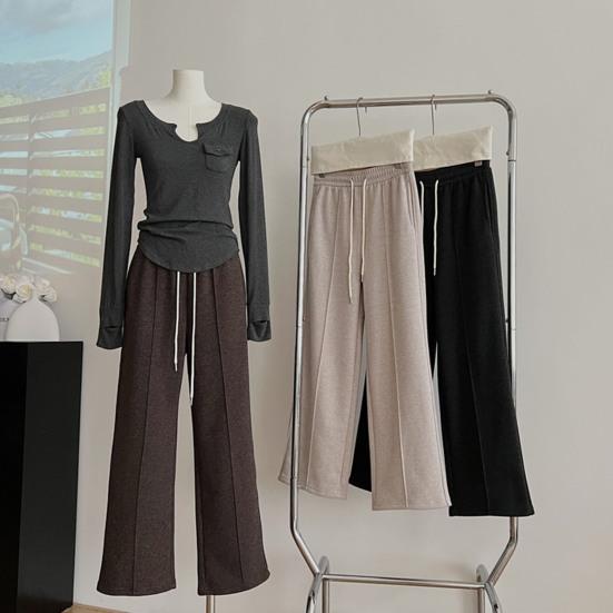 Dambyxor Raka Vida Ben Dragsko Elastisk Midja Lediga Byxor med Fickor Enfärgad