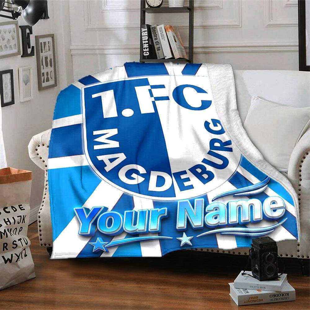 1pc 1.FC Magdeburg Blanket with Custom Name, Gift, for Men and Women, Soft Blanket, Good for Sofa Bed Couch Travel, Lightweight Flannel Blanket