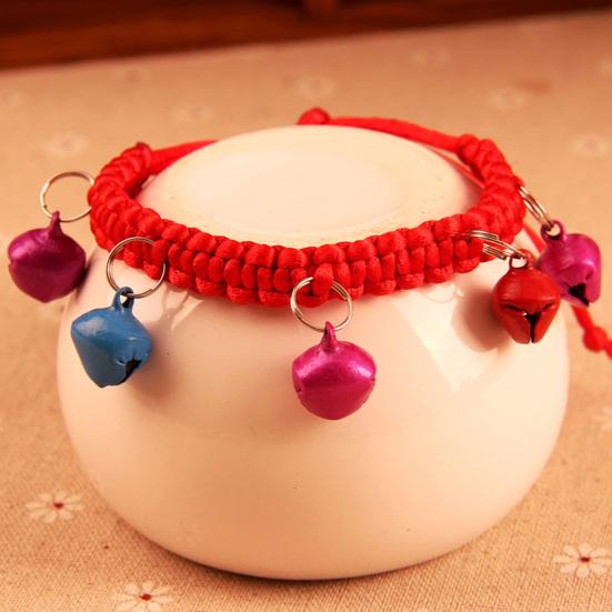 Necklace Adjustable Abrasion Resistance with Bells Woven Rope Pet Collar for Dods