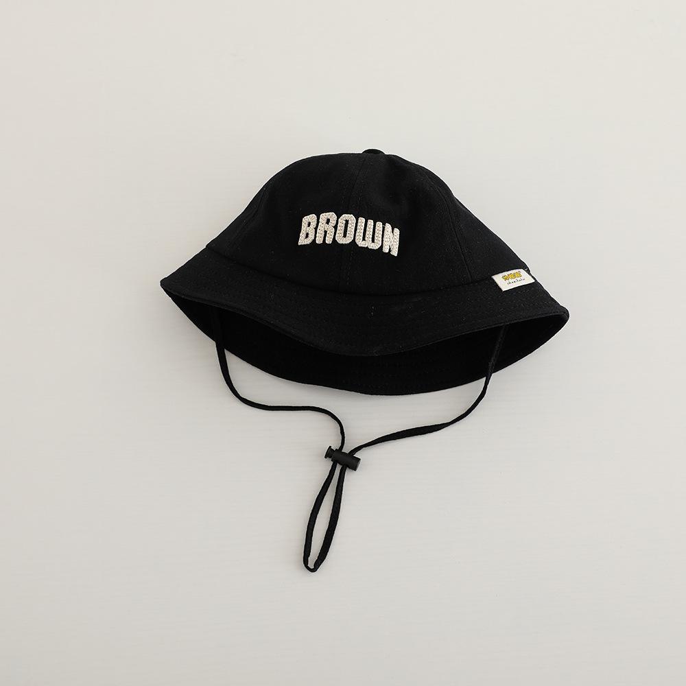 Kids Embroidered Letter Bucket Hat Wide Brim Sun Protection Cap With Windproof Strap For Spring Autumn Outdoor