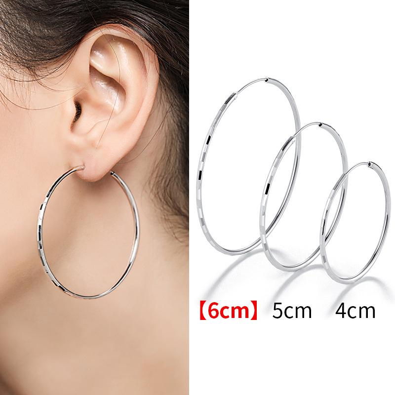 Trendy 2021 Silver Needle Earrings - Korean Style, Large Round Hoop, Bamboo Section
