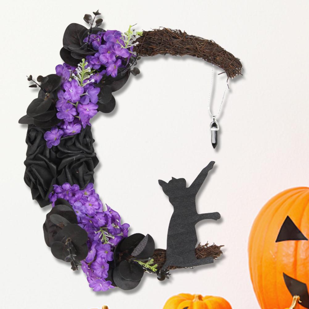 30CM Gothic Wreath Door Decoration Front Door Halloween Moon Wreath Charming Door Decoration Wreaths for Home Party Window Wall
