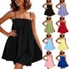 Ärmelloses Mini-Sommerkleid für Damen mit Spaghettiträgern, lockerer Passform, Falten und Taschen, lässig und leicht