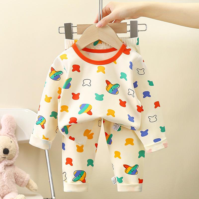 100% Cotton Kids Thermal Underwear Set Long Sleeve Pants Soft Sleepwear Homewear Cartoon Print Comfortable A Class Safety
