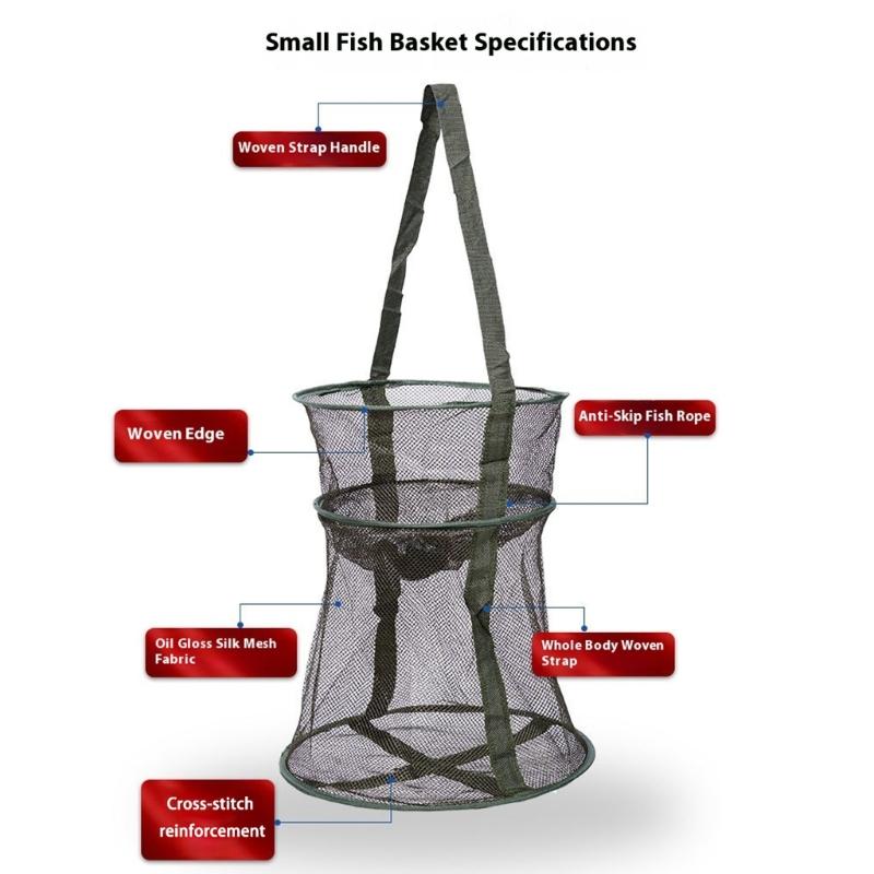 25cm-45cm Foldable Fishing Net Holder Net Fish Trap Fishing Basket Mesh for Keep Crayfish Minnows Baits Storage Cage