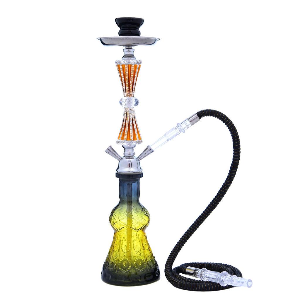 Double Tube Transparent Glass Hookah Set with Arabic Design - Smoking Accessories