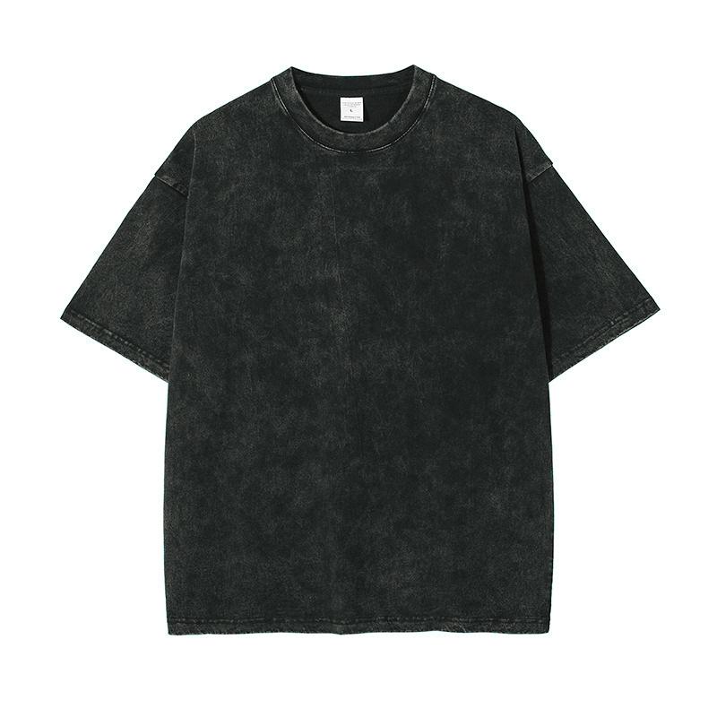 Big Thumb Gewassen t-shirt voor heren Katoenen losse ronde hals oversized t-shirt Heren Koreaanse Y2k Casual Vintage korte mouw t-shirt tee M zwart