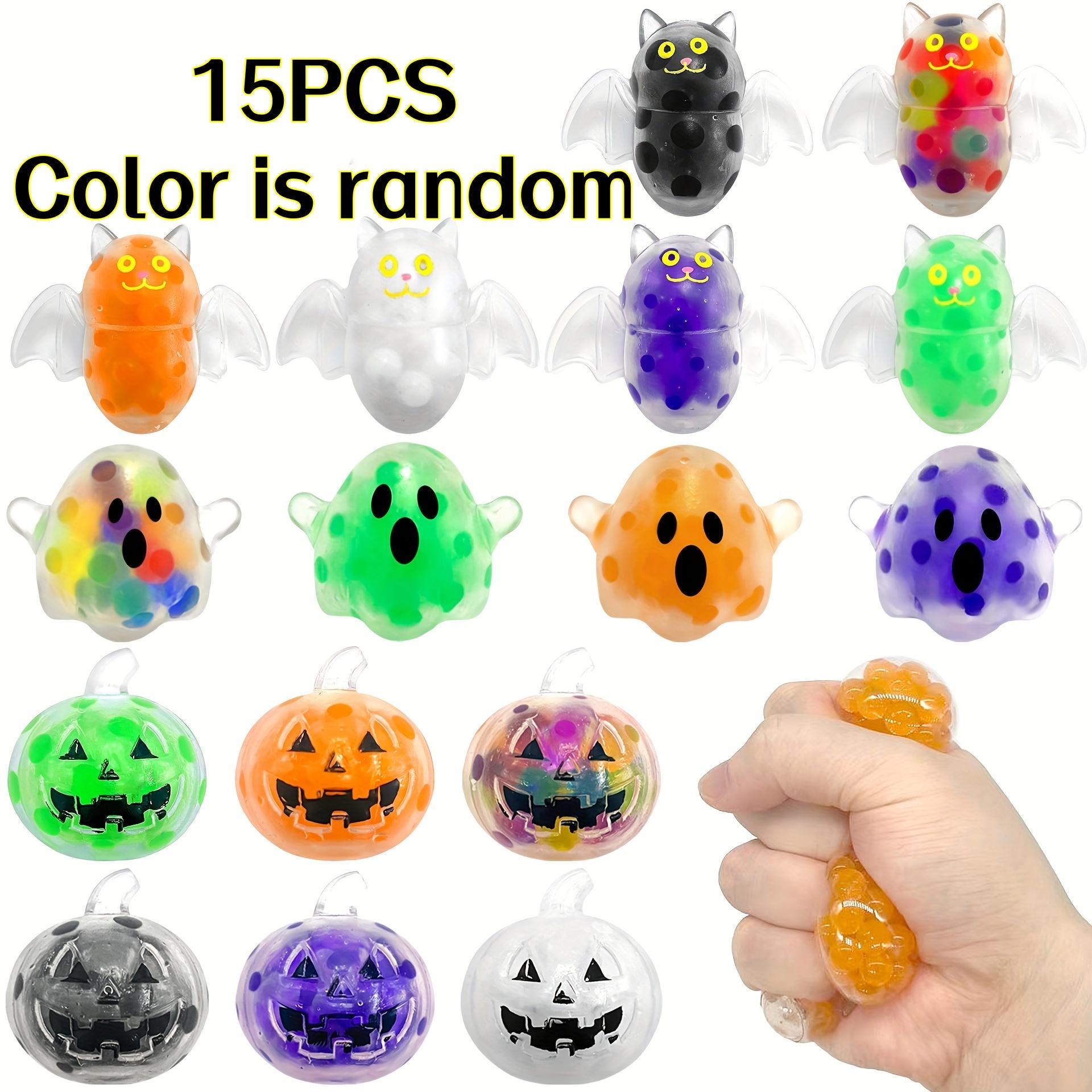 

15Pcs Random Color Novelty Halloween Beads Balls Squeeze Toys Ghost Bat Pumpkin Stress Relief Creative Decompression Toys Holiday Gift