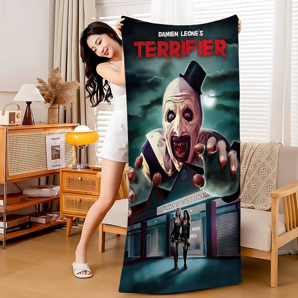 Horror Movie Terrifiers Microfiber Printed Beach Towel Mountain Climbing Yoga Beach Swimming Running Absorbent Soft Towel