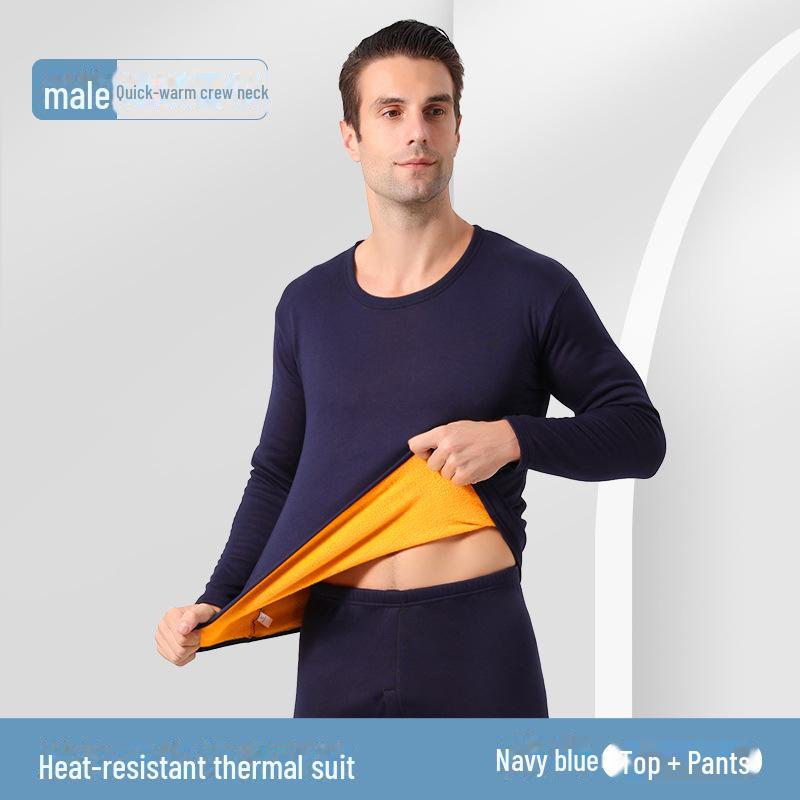 Thermal Velvet Slim Fit Couple Suit: Women's & Men's Round Neck Autumn/Winter Underwear