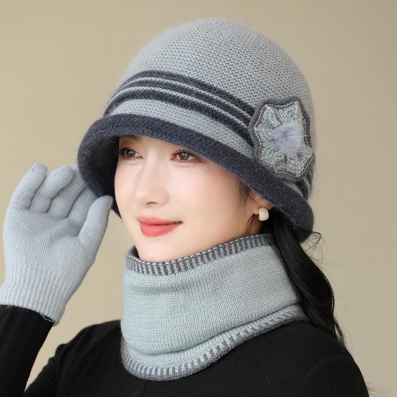 Winter New Thermal Basin Hat Women's Fashion Middle-aged and Elderly Hat Fleece Thickened Rabbit Hair Knitted Hat