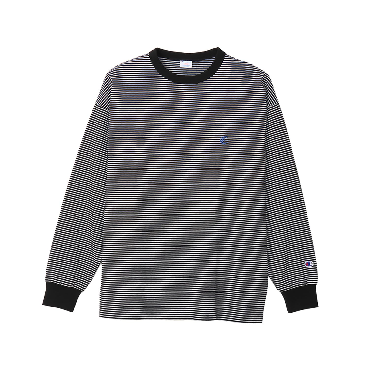 

Champion Long Sleeve Crew Relax Graphic Logo Striped Long Sleeve Men s T-Shirt, Neck, 100% Cotton, Fit, Embroidery, T-Shirt, Black, C3-A405 чёрный