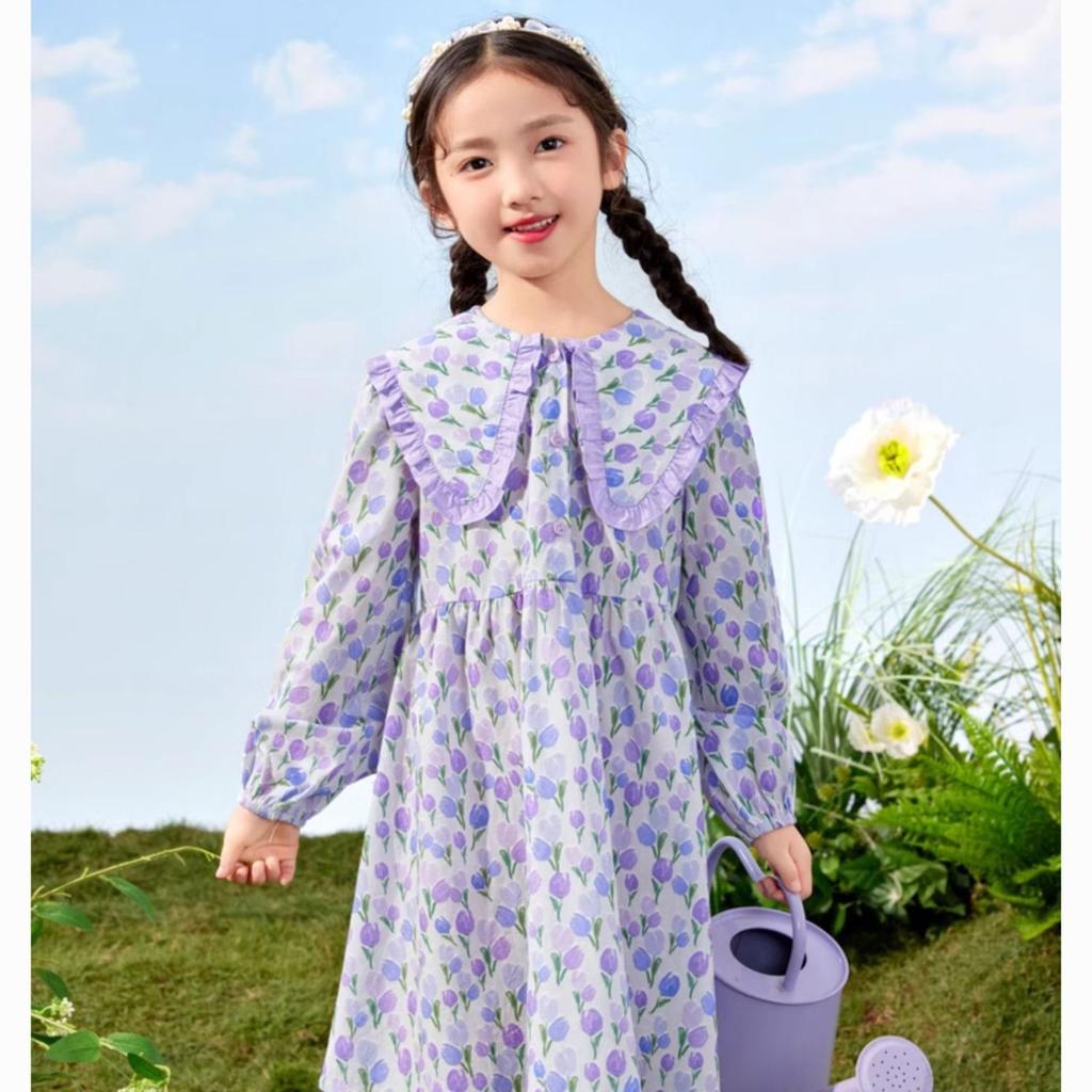 Fashionable Floral Dress for Girls, Spring Children's Doll Collar Princess Dress