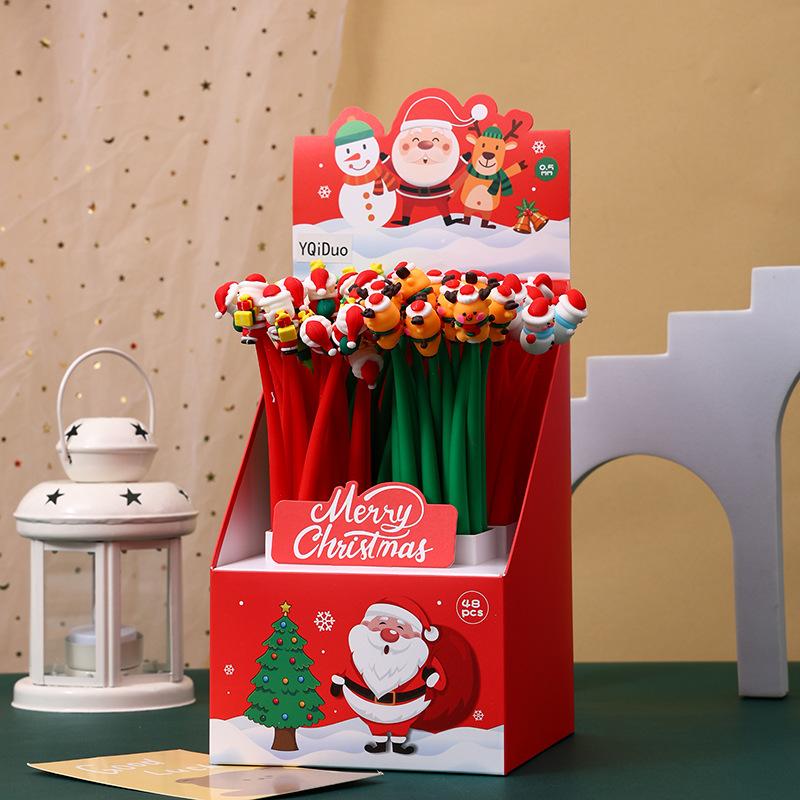 

48pcs Cartoon Christmas Reindeer Santa Claus Design Black Water Based Pen, Creative Christmas Pens Student Study Writing Essentials, Durable Plastic M Random style