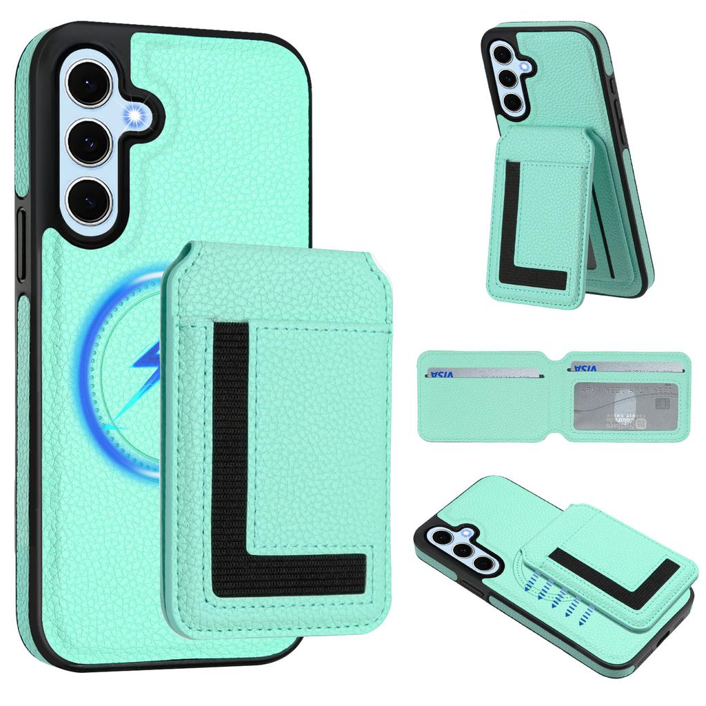 For Samsung Galaxy S24 Magnetisk deksel TPU+PU Lær Telefon Bakdeksel med Avtakbar Kortholder