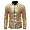 Men Sequin Jacket Stand Collar Shiny Long Sleeves Slim Fit Zipper Closure Cardigan Mid Length Stage Show Dance Performance Coat