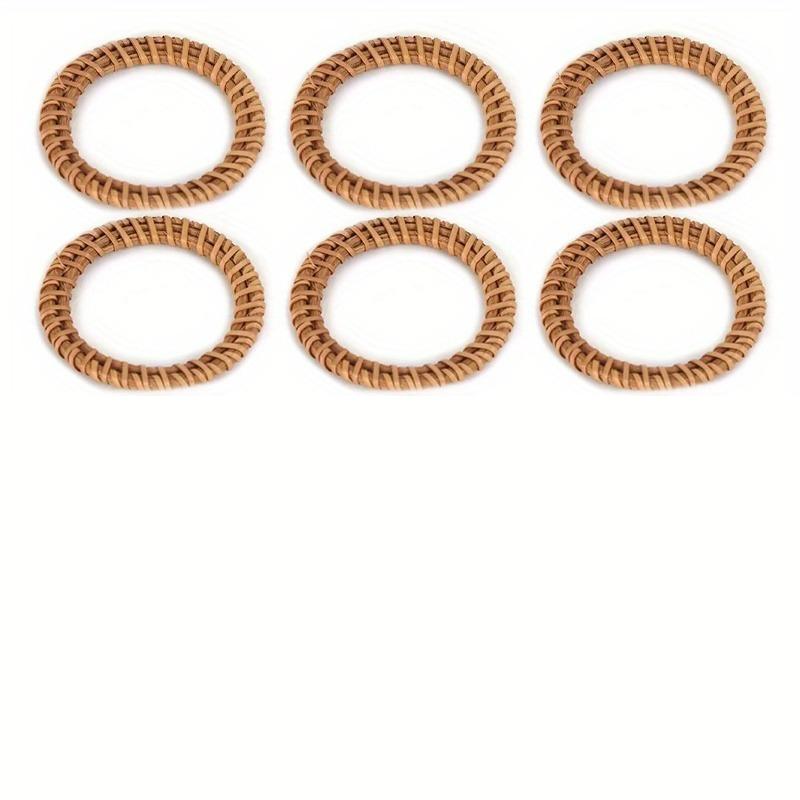 6Pcs Bohemian Rattan Bamboo Fiber Napkin Rings Rustic Woven Table Holders for Home Wedding Party Decor
