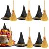 Halloween Hat Small Black Witch Hats 1 Set Miniature Decoration Broom For Party Wedding Adult Toddler Kids Doll House Baby Girls