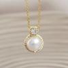 Aesthetic Imitation Pearl Pendant Necklace with Shiny CZ Trendy Graceful Accessories for Women Chic Engagement Jewelry