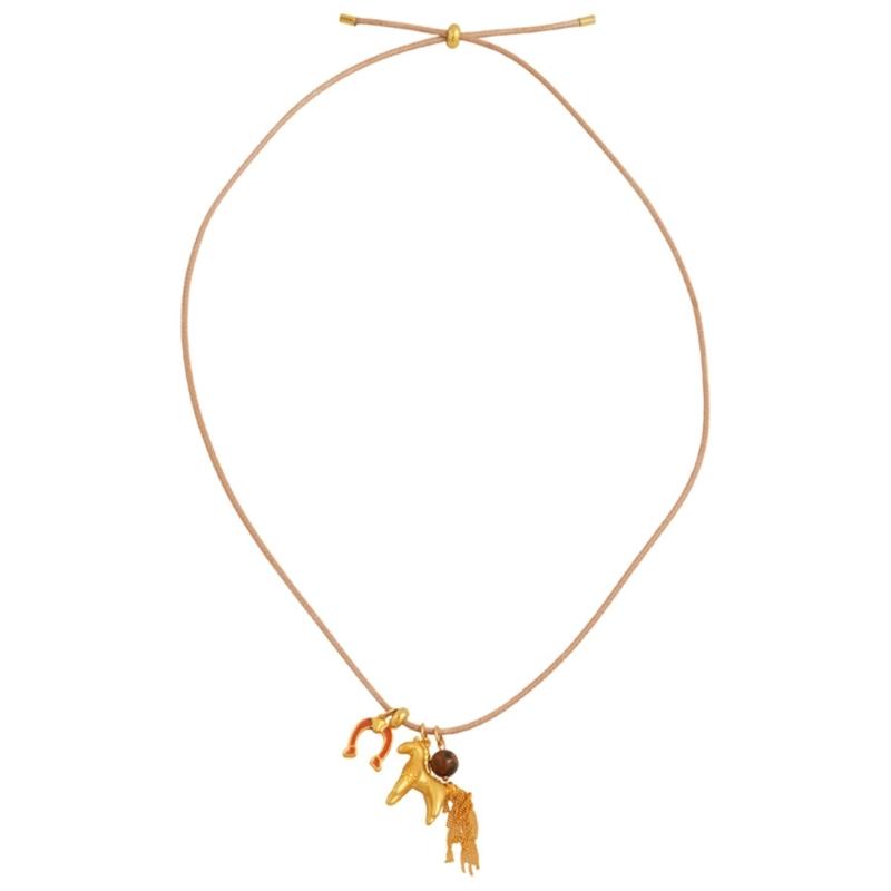 Lightweight Horse Charm Tassels Necklace Stylish Wax Rope Neck Chain Stylish Neck Jewelry Gift For Sister Best Friend