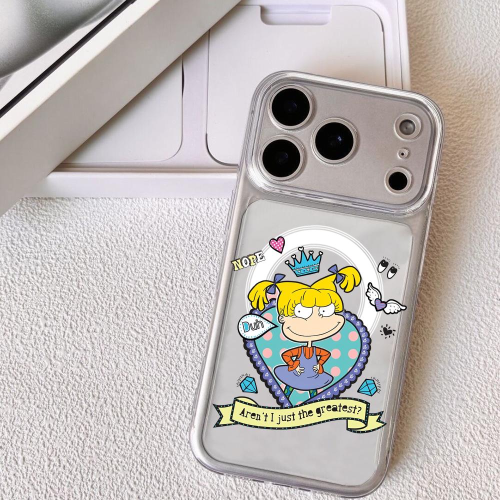 Cute R-Rugrats Angelica Phone Case For iPhone 17 16 15 14 13 12 Pro Max Plus With Magnetic Crystal Clear Case Wireless Charge iPhone17 Pro