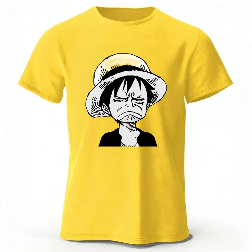 Summer Funny Face One Piece Luffy Pure Cotton T-shirt Men's Street Funny Retro Comfortable Plus Size Short-sleeve Top