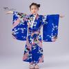 1 Set traditioneller Kimono-Pyjama für Mädchen, lebendige Farben, floraler Pfauendruck, einfach zu tragen, bequemer Kimono