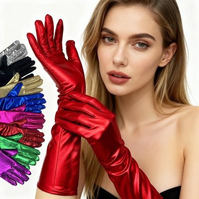 Glänzende Lacklederhandschuhe Einfarbige Damen-Fäustlinge Schlanke Lange Handschuhe Fotografie