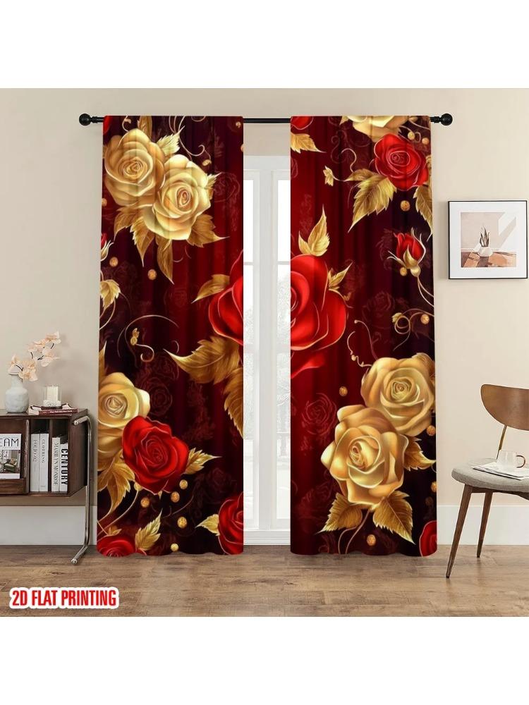 

2pc 2D plane printing Curtains Roller Blinds Golden Passion Roses Polyester Woven (without rod) Art Deco Festive Use for 100*130 Rod Pocket 1pcs