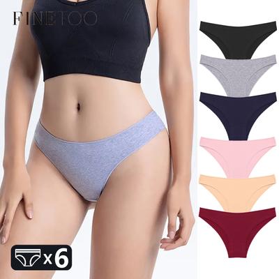 FINETOO 6 Pezzi Biancheria Intima da Donna in Cotone Sexy Traspirante Mutandine Taglie Forti Slip Senza Cuciture Donna Vita Bassa Casual Lingerie M-2XL