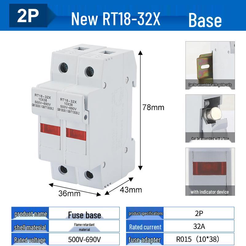 RT18-32X/63X DIN Rail Fuse Base 1P-4P R015/R016