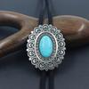 Bolo Tie for Men and Women Western Fashion Accessory with Metal Flower Turquoises Stone Accent Braided Necktie Necklace