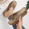 Fashion Vintage Cross Strap Slip On Sandals Women Wedge Medium Heels Slides Women 2025 Summer Comfortable Non Slip Outdoor Slippers