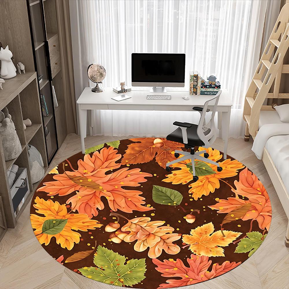 1PC Autumn Leaves Office Round Area Rug, Mat Suitable For Office, Under Office Chairs Bedroom Living Room Home Decor, Room Deco