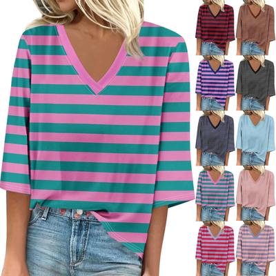 Dámska košeľa Blúzka Voľné košele s 3/4 rukávom Potlač V Neck Topy Topy s potlačou Tričká Tričká