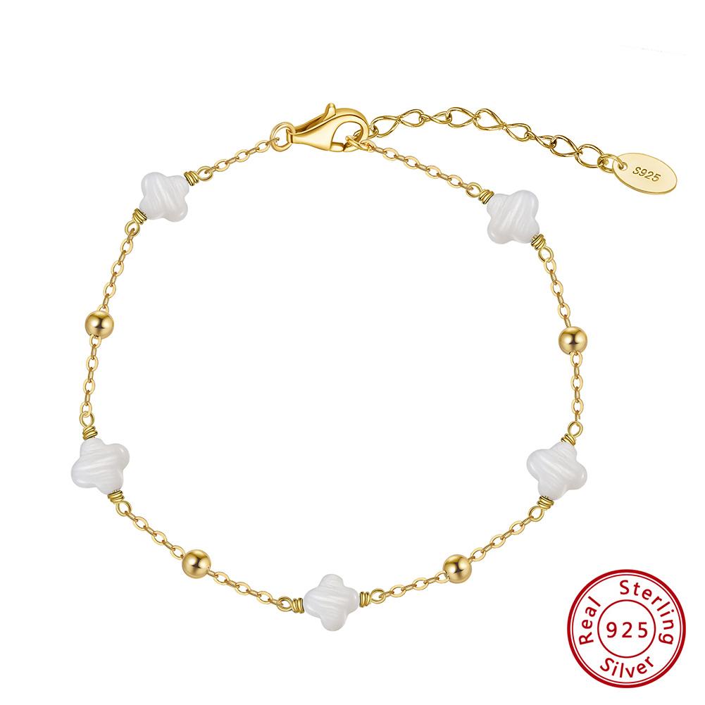 

Rinntin 925 Silver Shell 14K Gold Four Leaf Clover Bracelet Waterproof Flower Bracelets Jewelry for Women Girls Gift