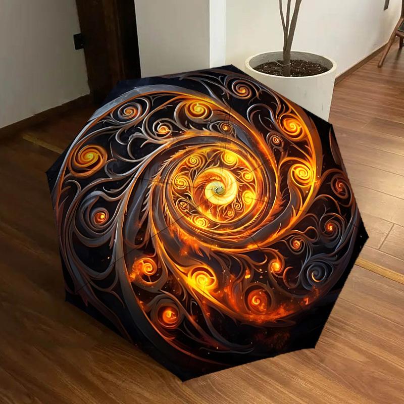 1pc Swirling Flames Design Automatic Open/Close Umbrella, Folding Compact Umbrella with Lightweight Design for Women/Men yy251011054