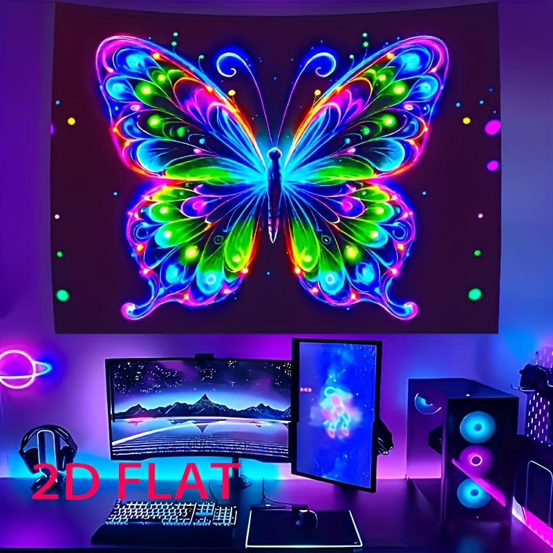 Neon Butterfly Tapestry Cyberpunk Style Luminous Decoration Esports Room Bedhead Trendy Cool Girl Room Decoration 100X70CM