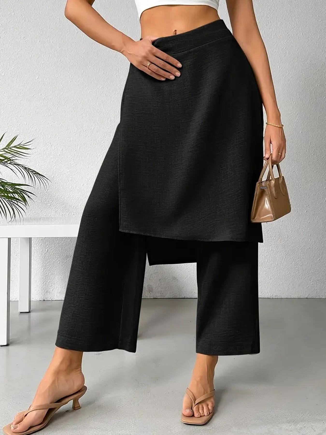 

Plus Size Asymmetrical Patchwork Pants for Women - European & American Fashion 2XL чёрный