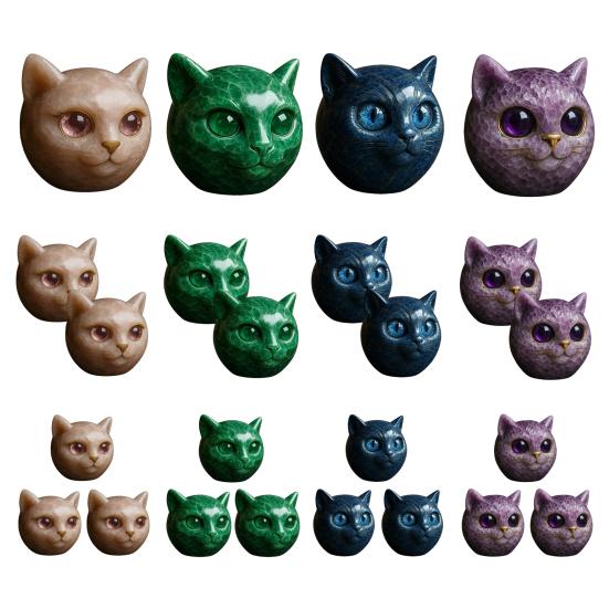 Handmade Cat Stone Imitation Crystal Cat Head Sculpture Resin Healing