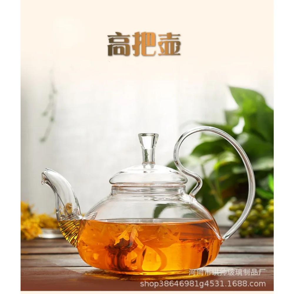 1pc 400ml/ 600ml Heat Resistant thickened High Handle Flower Coffee Glass Tea Pot Blooming Glass tea set Large teapot  WJ919