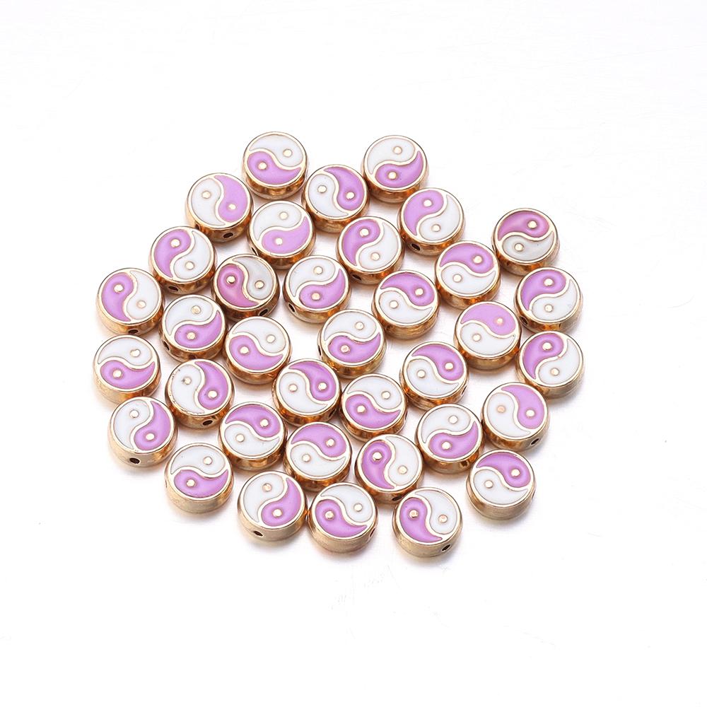 10pcs Double Sides Oil Drip Yinyang Beads for Jewelry Making Round Tai Ji Enamel Beads DIY Bracelet Necklace Loose Spacer Bead