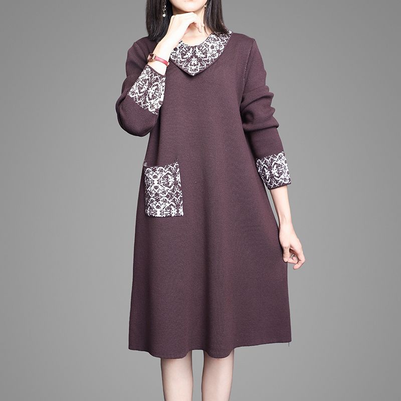 Autumn Winter Women's Thick Sweater Dress Loose Plus Size Knitted Dress Mid-Length Casual Dresses