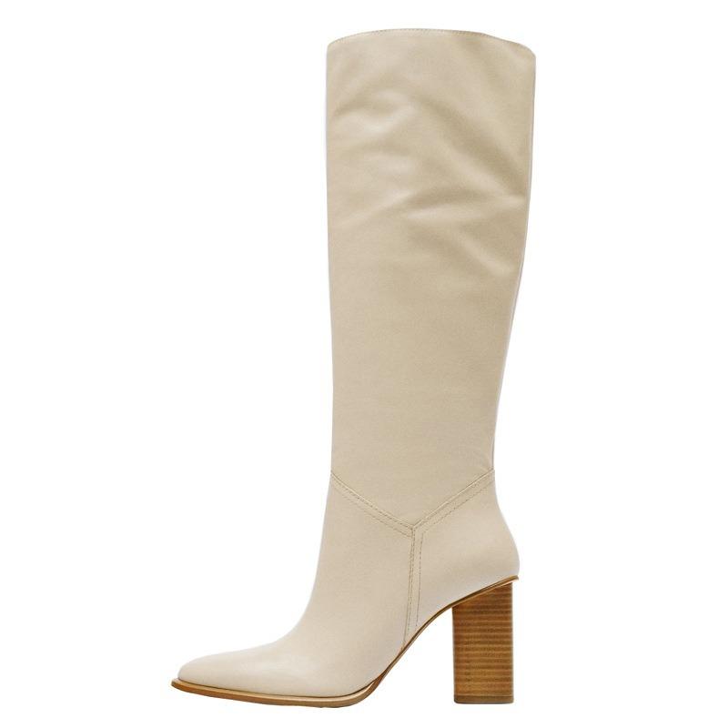 Fashion Retro Minimalist Square Head Slimming Cowhide Knee High Boots New Autumn Winter Women's Shopping Fashion Walk Show Long Boots 43